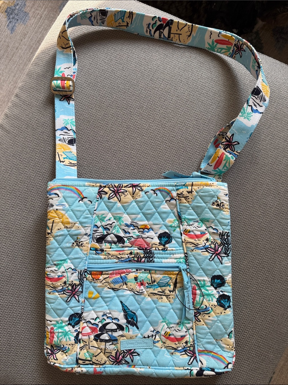 Vera Bradley Light Blue Quilted Crossbody with Tropical Beach Print